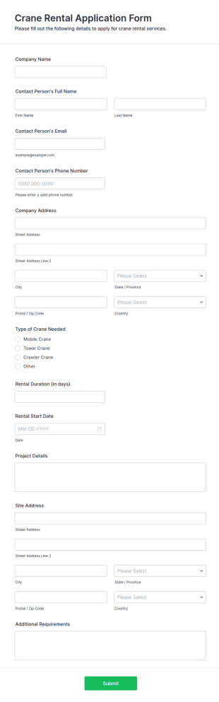 Crane Rental Application Form Template