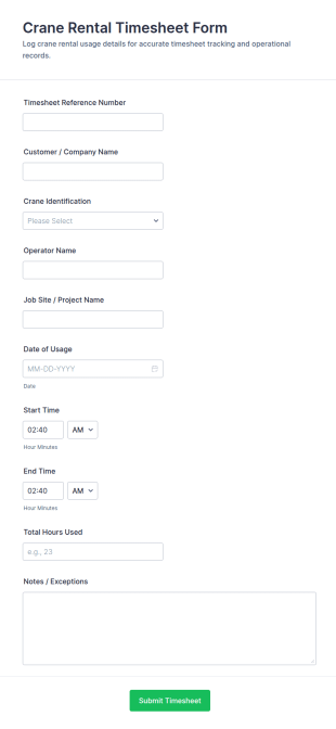 Crane Rental Timesheet Form Template