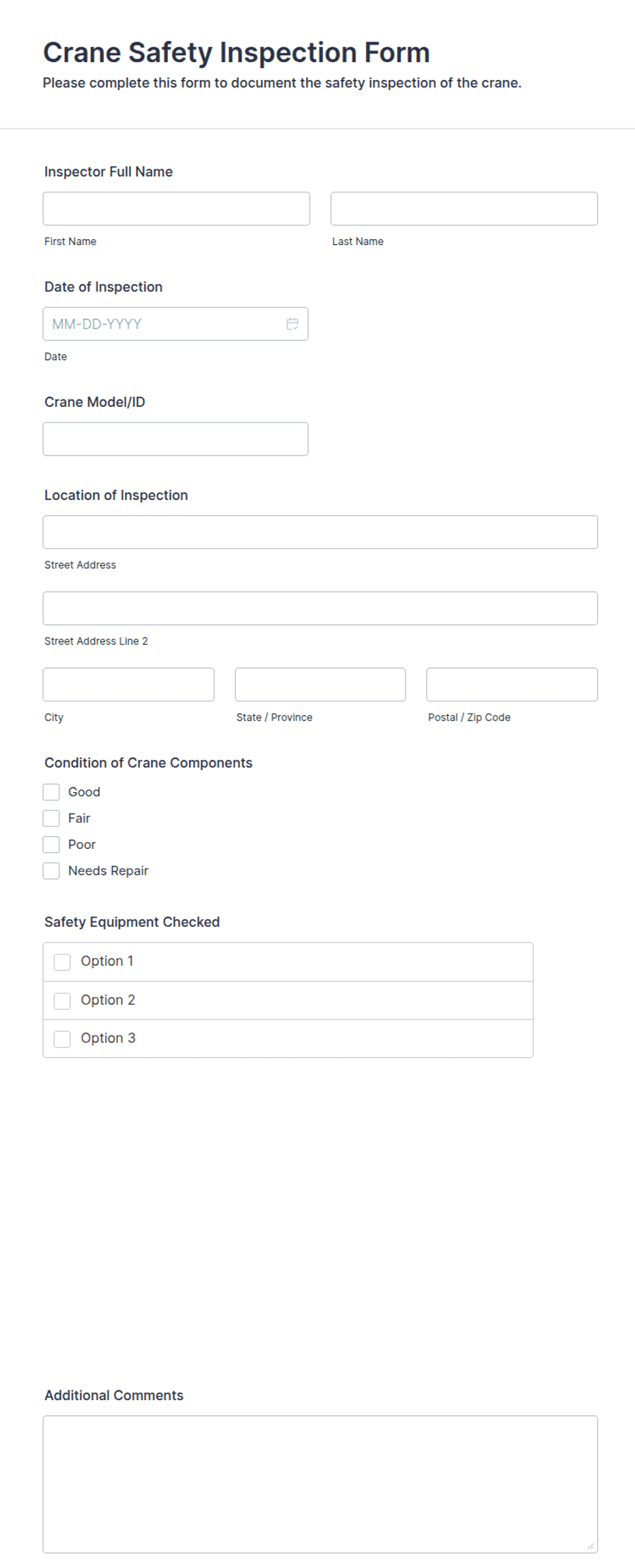 Crane Safety Inspection Form Template | Jotform