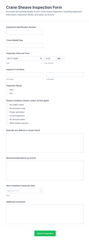 Crane Sheave Inspection Form Template
