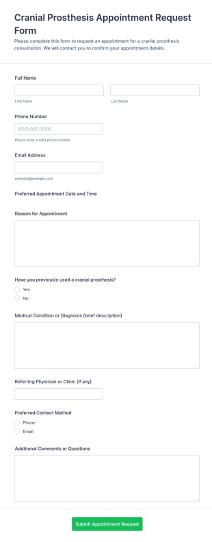 Cranial Prosthesis Appointment Request Form Template