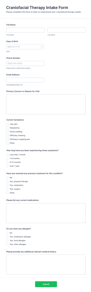 Craniofacial Therapy Intake Form Template