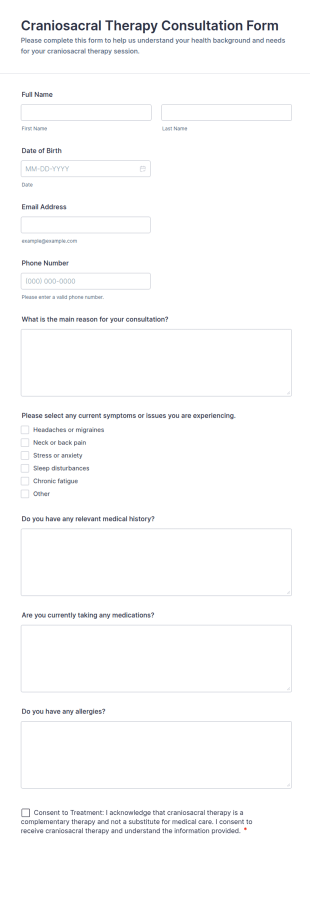 Craniosacral Therapy Consultation Form Template