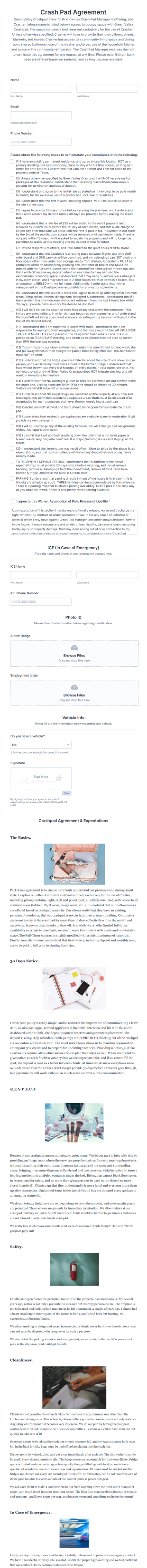 Crash Pad Agreement Form Template