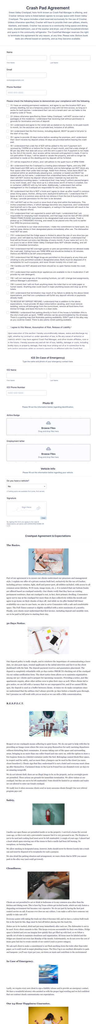 Crash Pad Agreement Form Template
