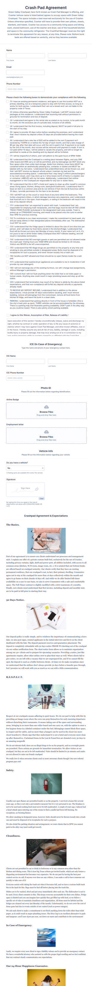 Crash Pad Agreement Form Template