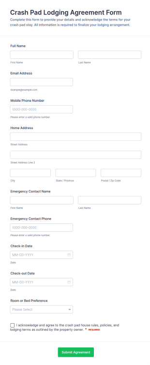 Crash Pad Lodging Agreement Form Template