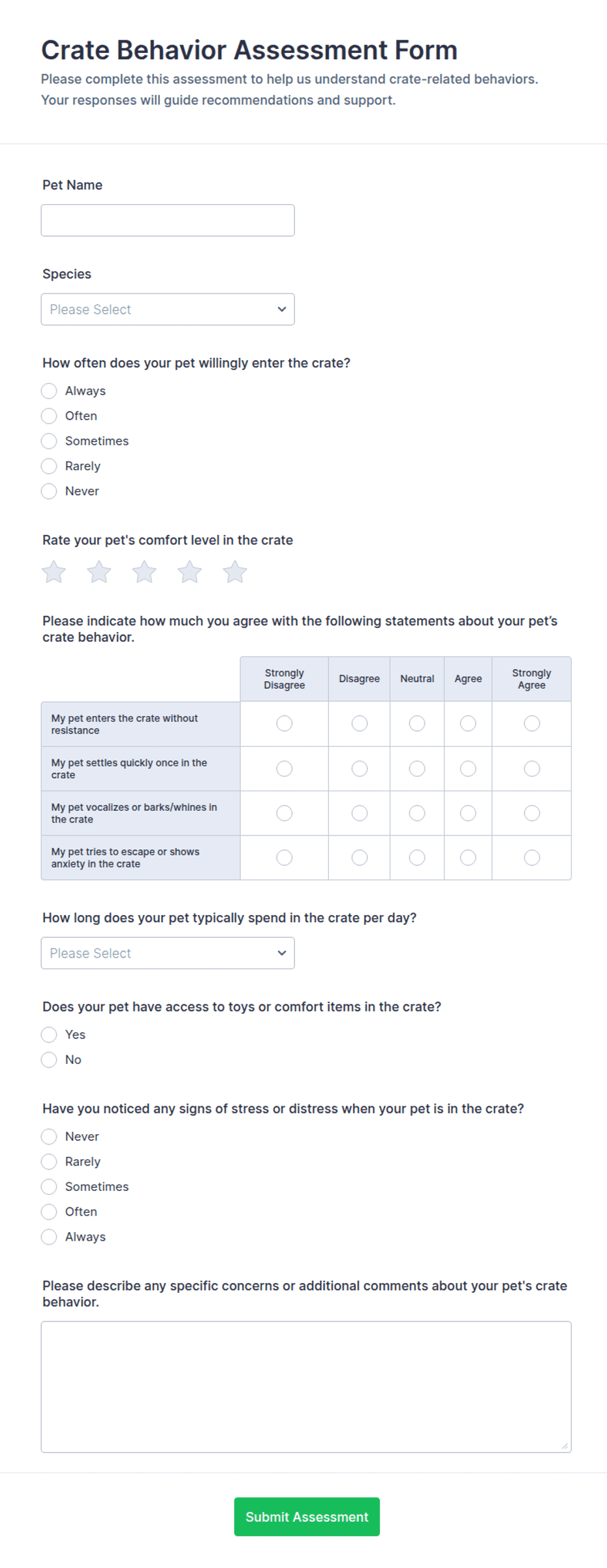 Crate Behavior Assessment Form Template | Jotform
