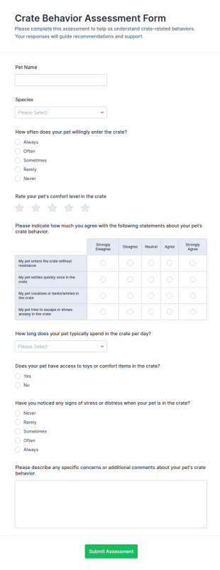 Crate Behavior Assessment Form Template