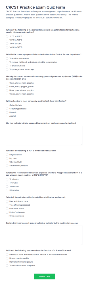 CRCST Practice Exam Quiz Form Template