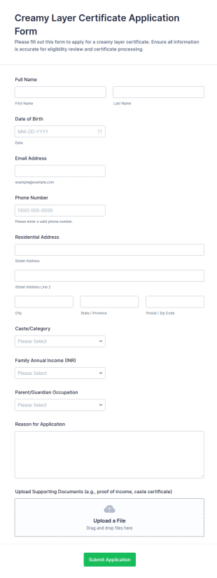 Creamy Layer Certificate Application Form Template