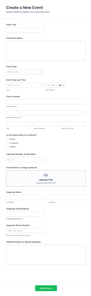 Create A New Event Form Template