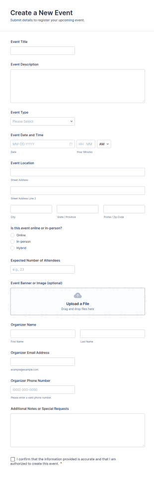 Create A New Event Form Template