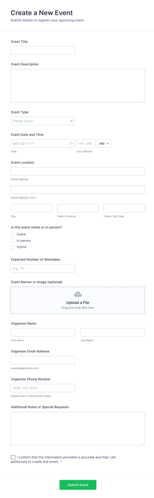 Create A New Event Form Template