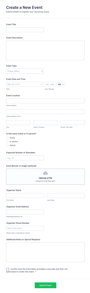 Create A New Event Form Template