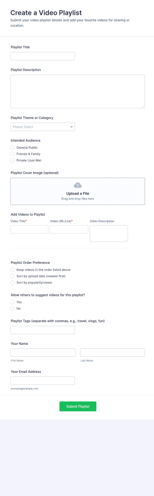 Video Playlist Creation Form Template