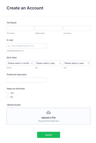 Create Account Form Template