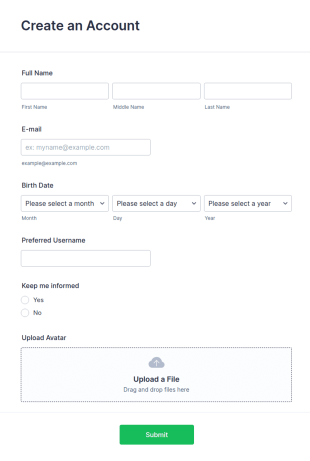 Create Account Form Template