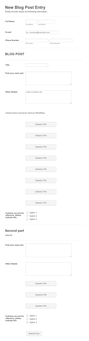New Blog Post Entry Form Template