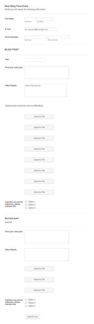 New Blog Post Entry Form Template