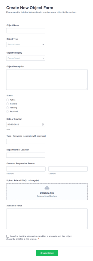 Create New Object Form Template