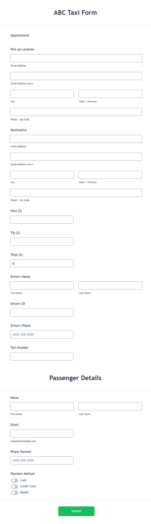 Create Taxi Receipts Form Template