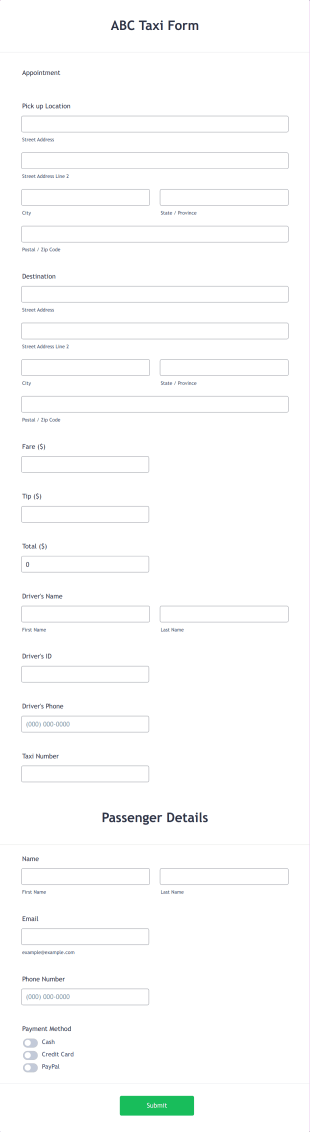Create Taxi Receipts Form Template