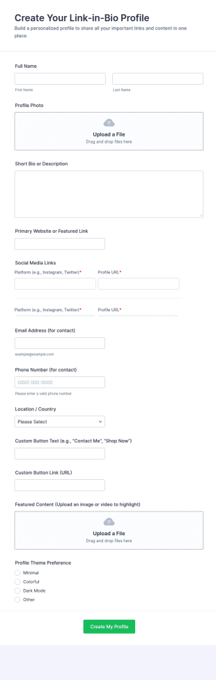 Create Your Link In Bio Profile Form Template