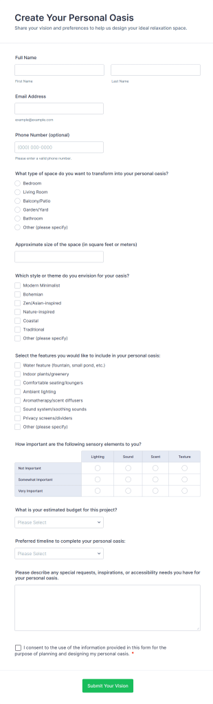 Create Your Personal Oasis Form Template