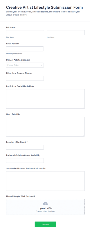 Creative Artist Lifestyle Submission Form Template
