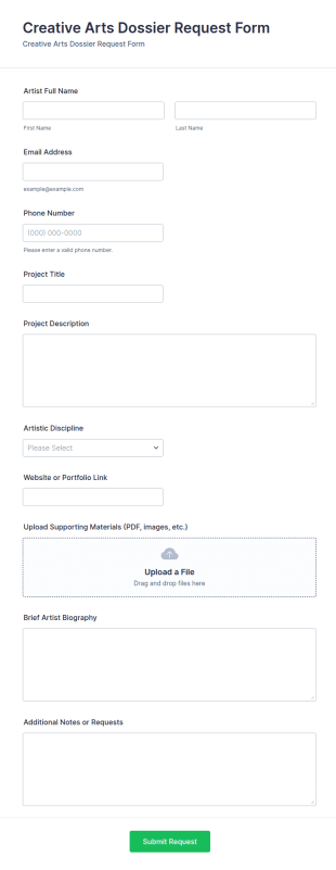 Creative Arts Dossier Request Form Template
