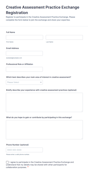Creative Assessment Practice Exchange Registration Form Template