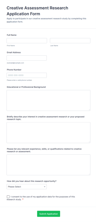 Creative Assessment Research Application Form Template