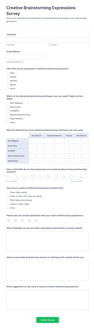 Creative Brainstorming Expressions Survey Form Template