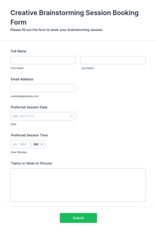 Creative Brainstorming Session Booking Form Template