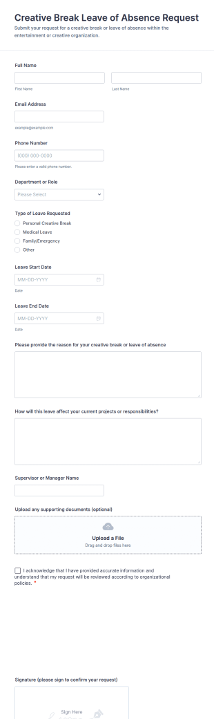 Creative Break Leave Of Absence Request Form Template