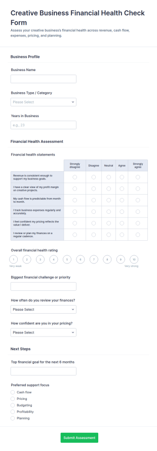 Creative Business Financial Health Check Assessment Form Template
