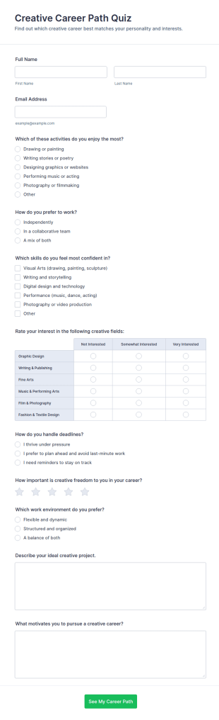 Creative Career Path Quiz Form Template