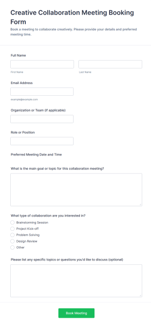 Creative Collaboration Meeting Booking Form Template
