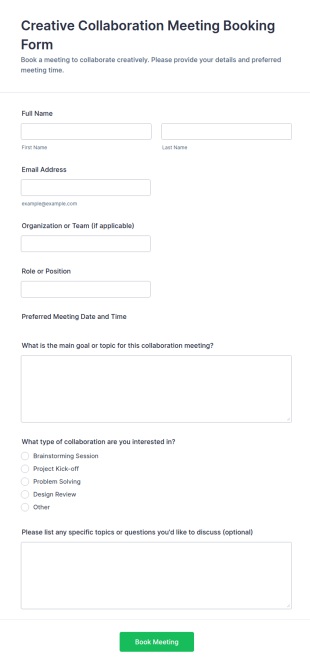 Creative Collaboration Meeting Booking Form Template
