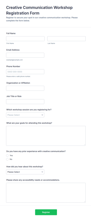 Creative Communication Workshop Registration Form Template