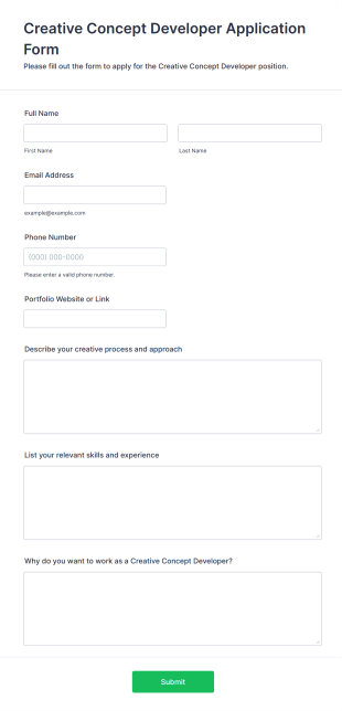 Creative Concept Developer Application Form Template