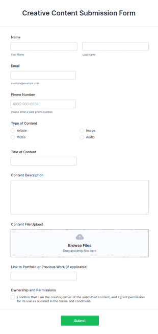Creative Content Submission Form Template