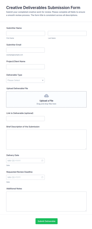 Creative Deliverables Submission Form Template