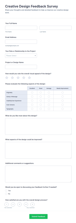 Creative Design Feedback Survey Form Template