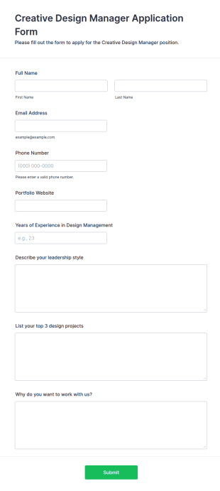 Creative Design Manager Application Form Template