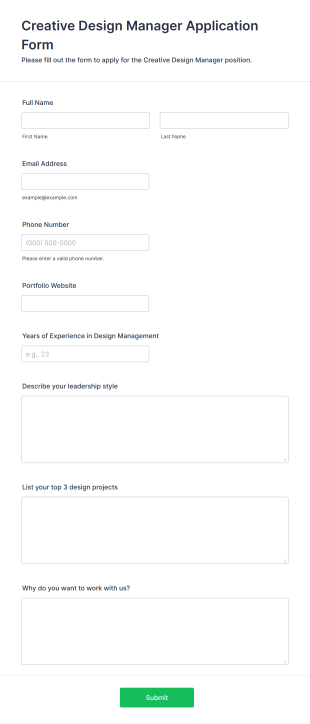 Creative Design Manager Application Form Form Template