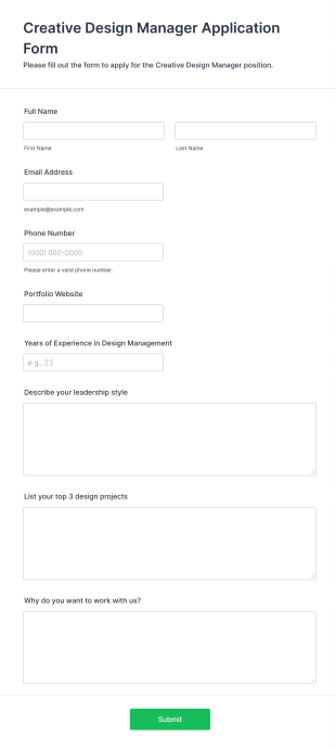 Creative Design Manager Application Form Template