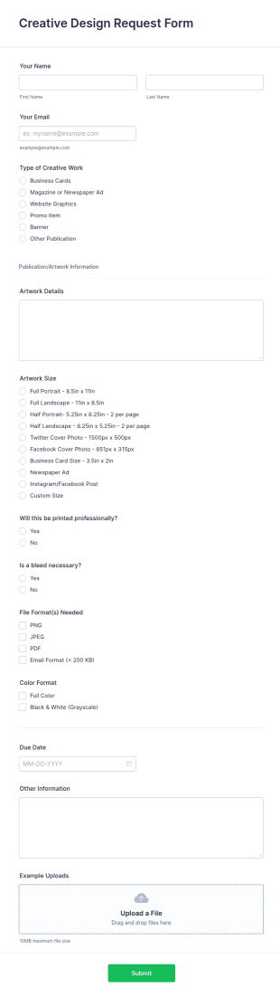 Creative Design Request Form Template