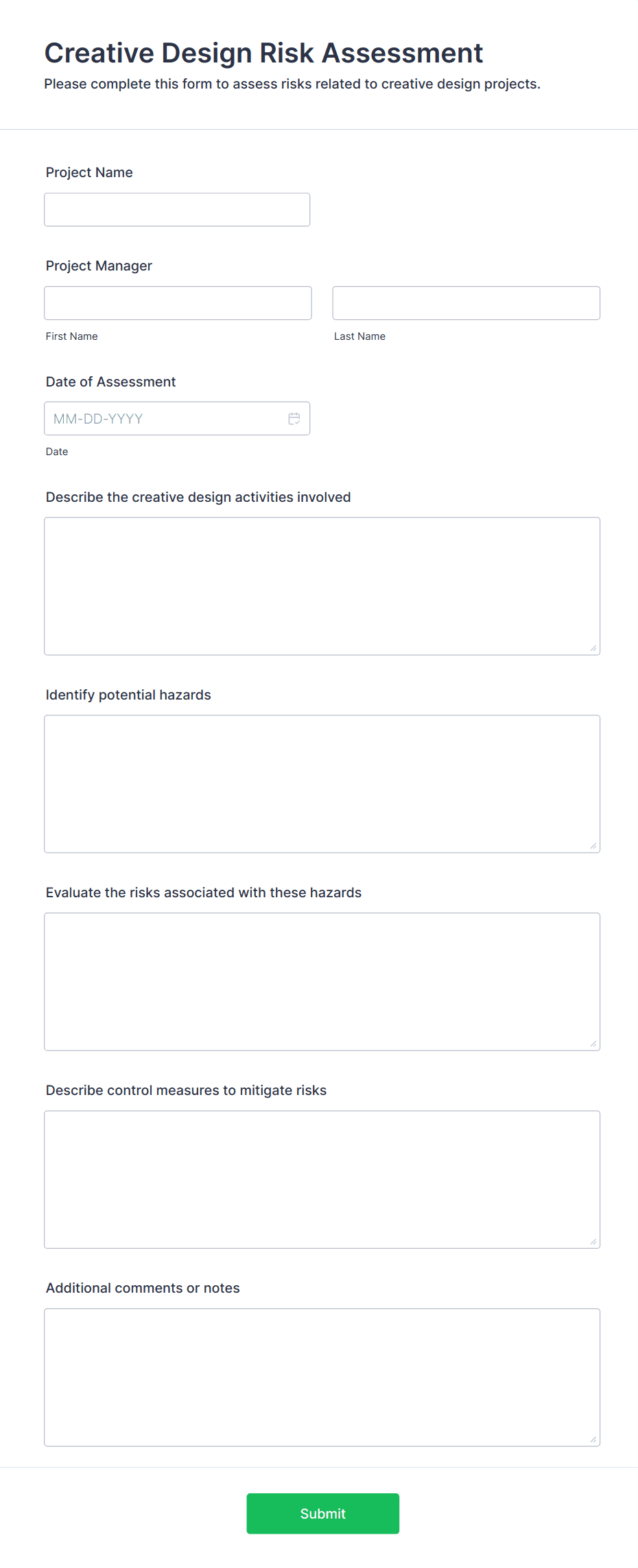 Creative Design Risk Assessment Form Template | Jotform